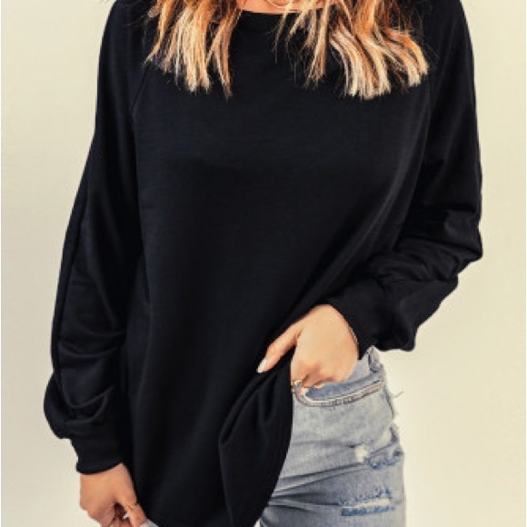Black Relaxed Fit Crew Neck Pullover Sweatshirt - Picture 4 of 10